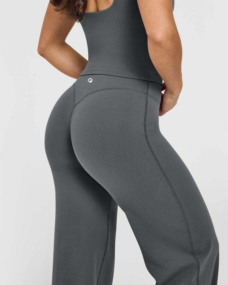 OQQ Yoga Pants Women High Waist Stretch Casual Soft Straight Leg Bottoms Darkgrey - Image 4