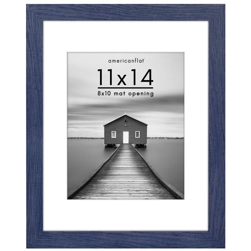 Americanflat 11x14 Picture Frame with Shatter-Resistant Glass - Fits 8x10 Photos with Mat or 11x14 Without Mat - Hudson Collection - Distressed Blue Photo Frame for Wall Display - Image 1