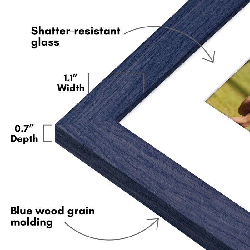 Americanflat 11x14 Picture Frame with Shatter-Resistant Glass - Fits 8x10 Photos with Mat or 11x14 Without Mat - Hudson Collection - Distressed Blue Photo Frame for Wall Display - Image 3
