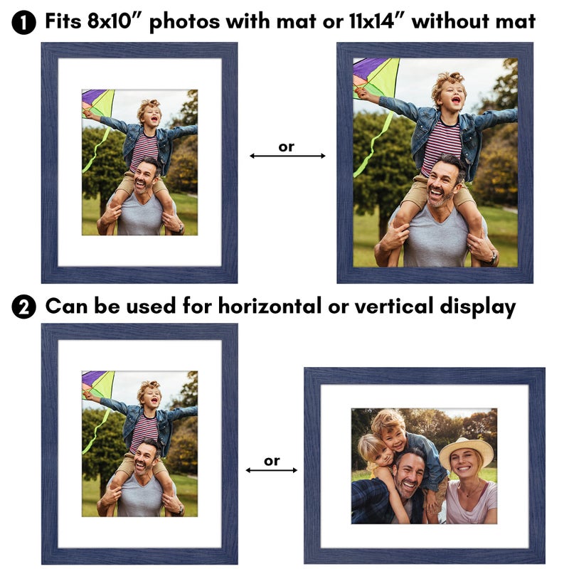 Americanflat 11x14 Picture Frame with Shatter-Resistant Glass - Fits 8x10 Photos with Mat or 11x14 Without Mat - Hudson Collection - Distressed Blue Photo Frame for Wall Display - Image 4