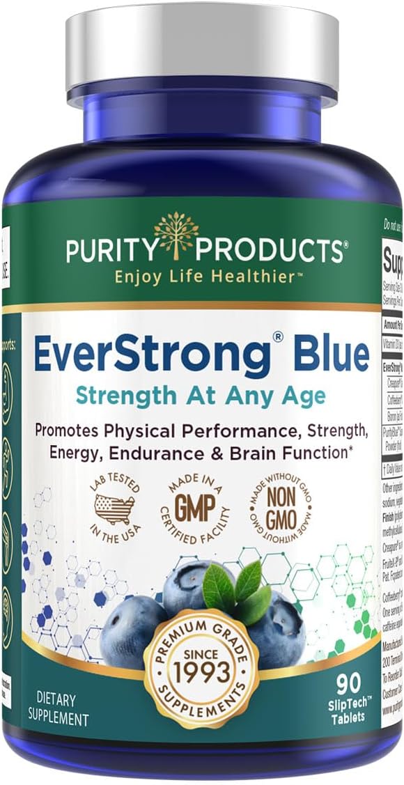 Purity Products منتجات النقاء إيفرسترونغ بلو لبناء القوة وتعزيز الدماغ مع مزيج ماتريكس العضلات مع كرياتين مونوهيدرات ومزيد من النقاء بلو معقد التوت الأزرق العضوي 1000 وحدة دولية من فيتامين د 390 قرص - Image 1