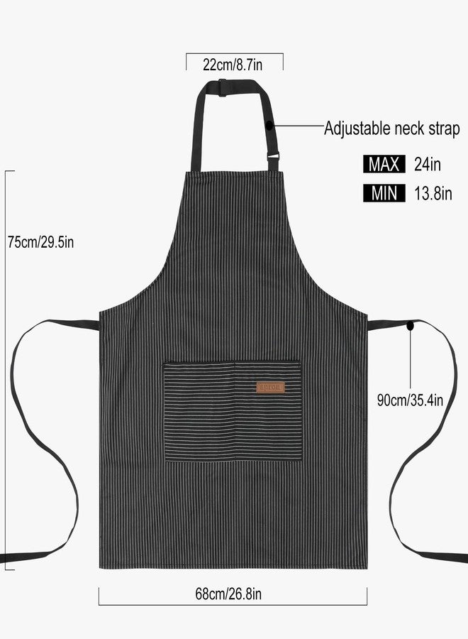 DILLMAN Kitchen Cooking Adjustable Aprons - Men Women Bib Soft Chef Stripes Apron with 2 Pockets, Narrow Black Strips, 68*75cm/26.8/29.5inch, 90cm/35.4inch neck strap - Image 2