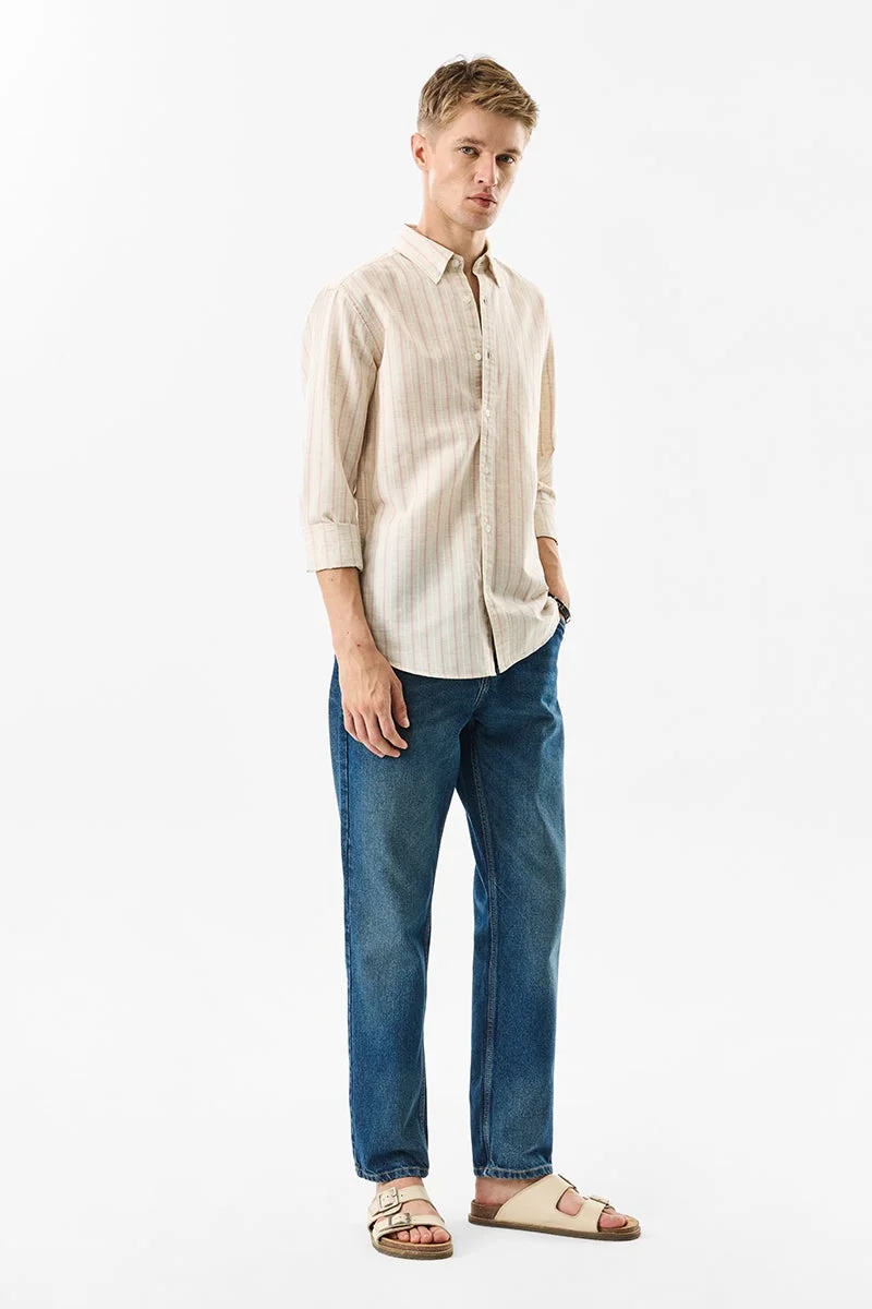 SNITCH Stripes Slim Fit Linen Blend Shirt