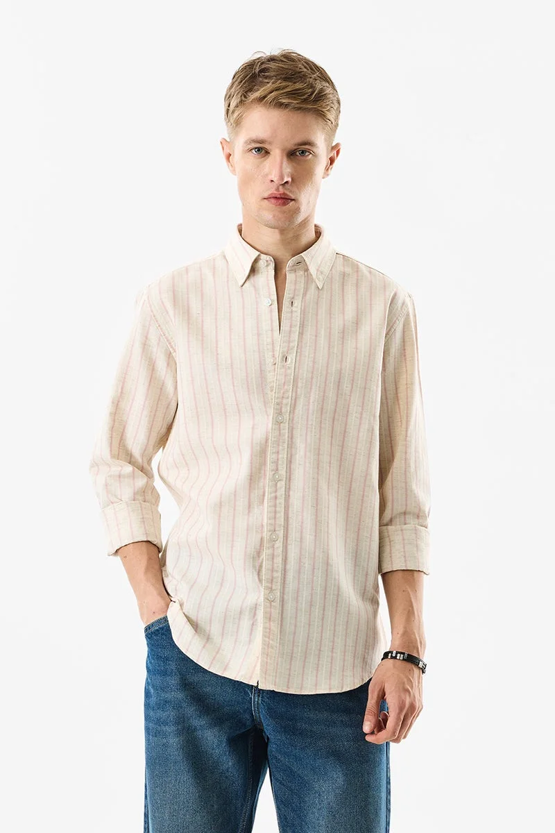 SNITCH Stripes Slim Fit Linen Blend Shirt