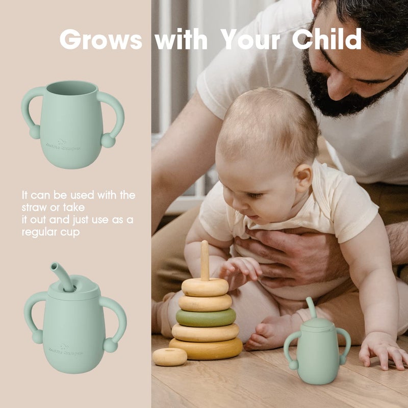Cuddle Campus Pack of 2 Silicone Baby Training Cup Shatterproof Toddler Sippy Cups with Straw Open Cup for Baby 6 Months 4 Oz - Image 4
