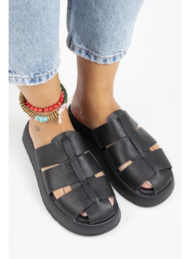 Manijero  Rodin Women's Genuine Leather Three-Strap Clogs Black - Black for Women | Best Price UAE