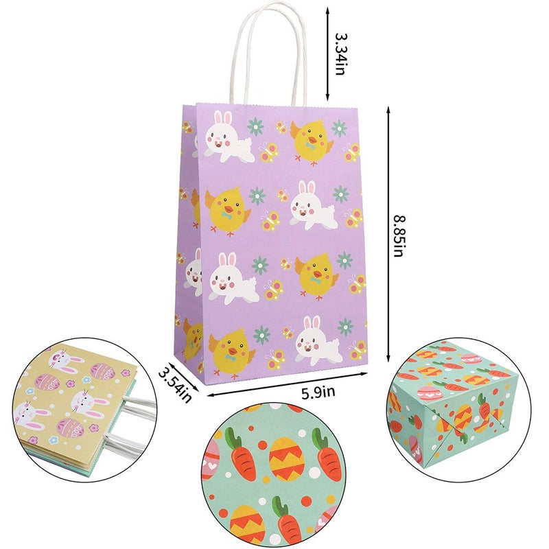CCINEE 12PCS Easter Gift Bags,Bunny Kraft Paper Treat Bags with Handles Egg Chick Candy Bag for Kids Party Gift Wrapping - Image 2