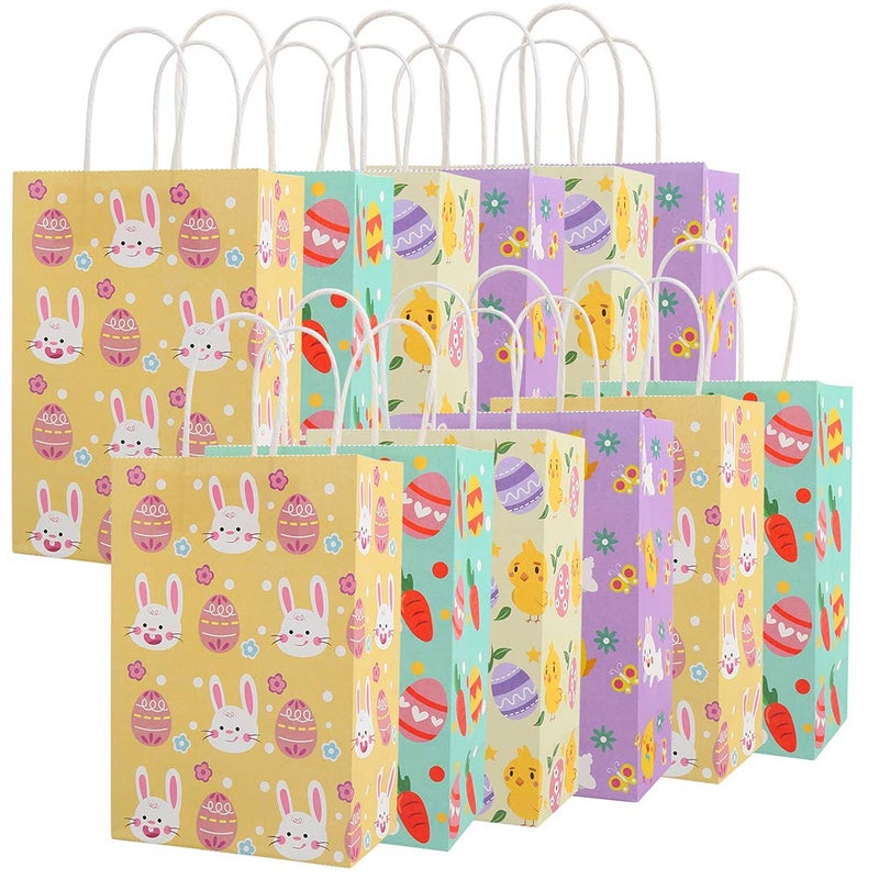 CCINEE 12PCS Easter Gift Bags,Bunny Kraft Paper Treat Bags with Handles Egg Chick Candy Bag for Kids Party Gift Wrapping - Image 1