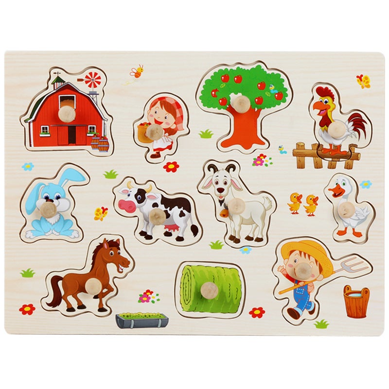 Wooden Nail Baby Ranch Animal Hand-Held Puzzle Early Education Children'S Educational Wooden Three-Dimensional Puzzle Puzzle Toy - Image 1