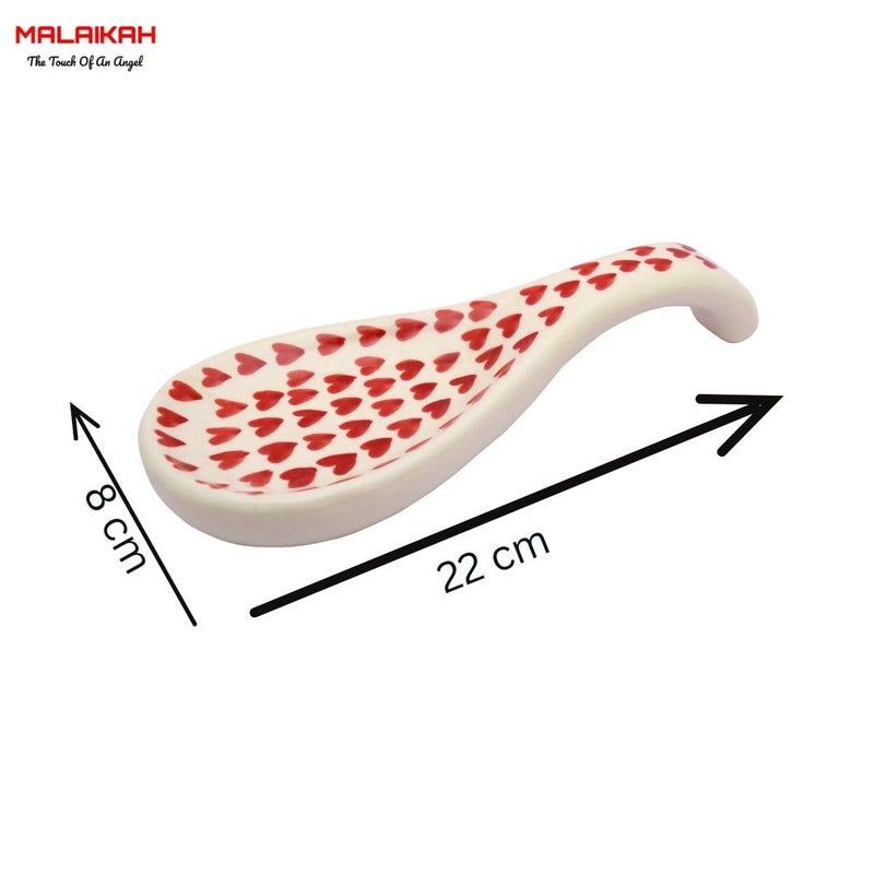 Malaikah Ceramic Red HeartPrinted Long Spoon Rest Valentines Gift for Lover Gifts for Boyfriend Girlfriend Valentines Day Gift Daily Use Kitchen Decor Valentine Special Pack of 1 - Image 4