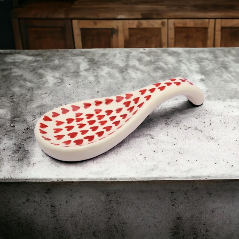 Malaikah Ceramic Red HeartPrinted Long Spoon Rest Valentines Gift for Lover Gifts for Boyfriend Girlfriend Valentines Day Gift Daily Use Kitchen Decor Valentine Special Pack of 1 - Image 3