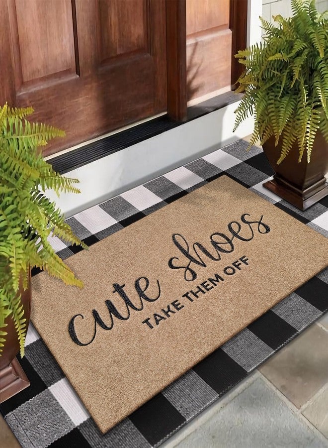 AOAOPQ Welcome Mat for Front Door Outdoor Entryway Cute Shoes Take Them Off Indoor Mats with Rubber Backing Doormat Non Slip Easy to Clean Natural Outside Brown - Image 4