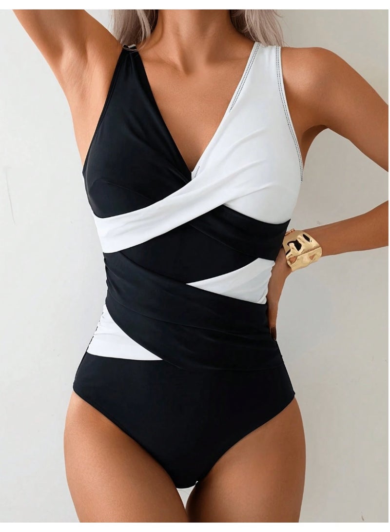 Shein AFTULLS Women's Fashion One-Piece Swimsuit - High-Elastic V-Neck - Image 1