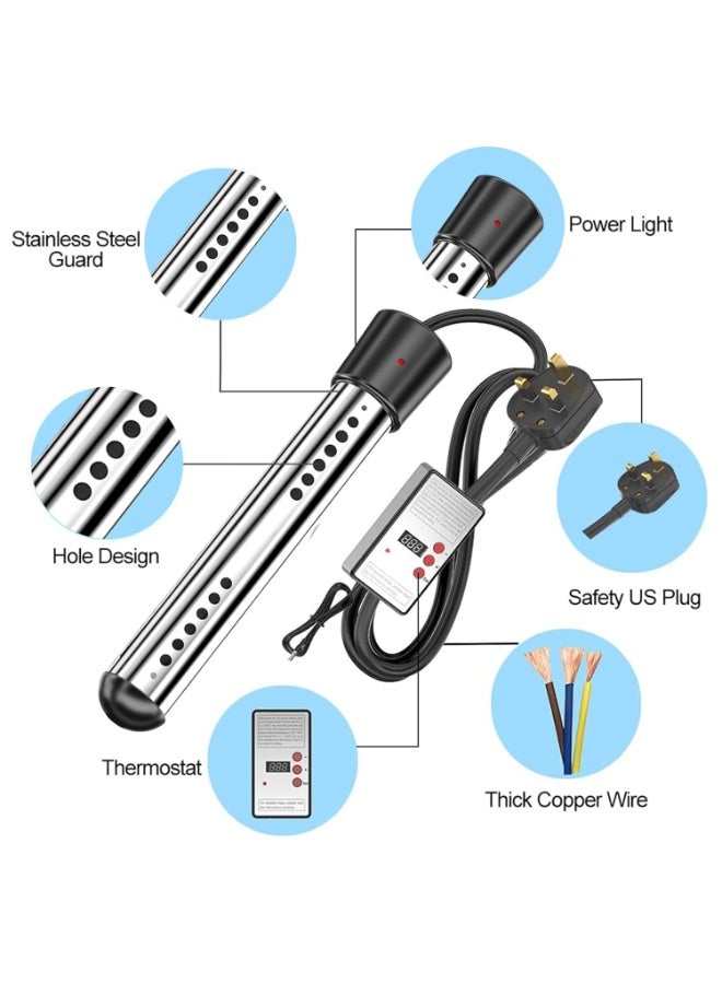 0TO1 TECH Immersion Water Heater, 2000W Electric Water Heater,Portable Submersible Tub Heater,Bucket Warmer with Intelligent Temperatue Control and Automatic Power Off for Home, Bathtubs, Pools, Buckets - Image 2