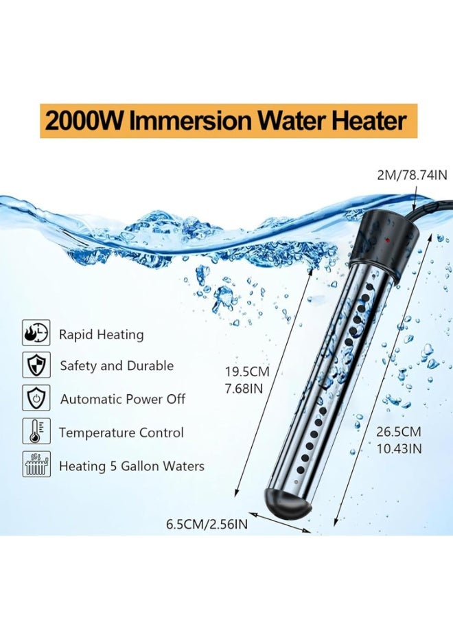 0TO1 TECH Immersion Water Heater, 2000W Electric Water Heater,Portable Submersible Tub Heater,Bucket Warmer with Intelligent Temperatue Control and Automatic Power Off for Home, Bathtubs, Pools, Buckets - Image 3