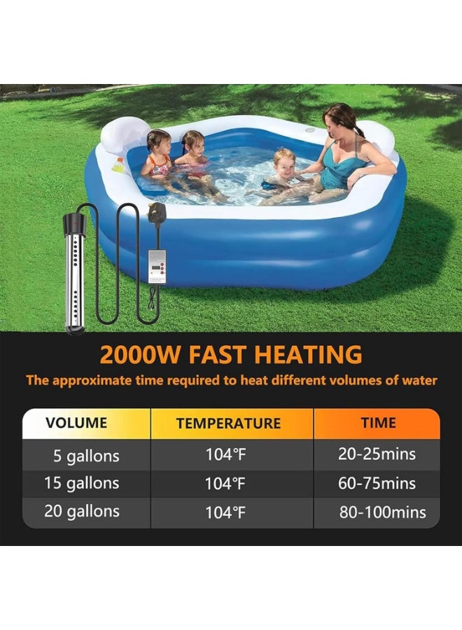 0TO1 TECH Immersion Water Heater, 2000W Electric Water Heater,Portable Submersible Tub Heater,Bucket Warmer with Intelligent Temperatue Control and Automatic Power Off for Home, Bathtubs, Pools, Buckets - Image 4