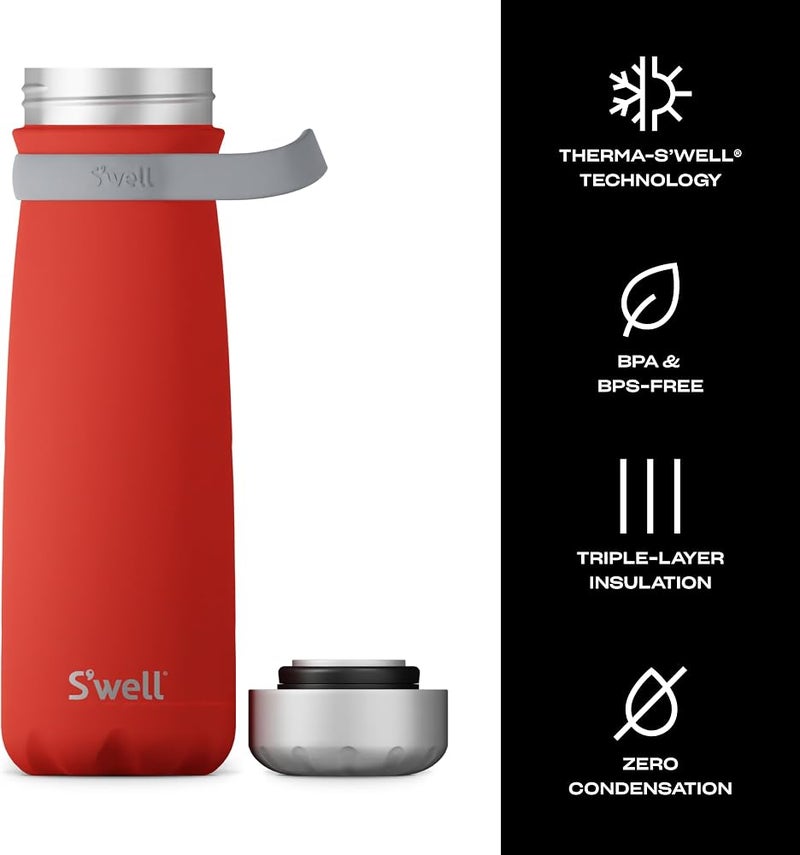 S'well Stainless Steel Traveler, 24 Fluid Ounces, Poppy Red, Triple-Layered Vacuum-Insulated Containers Keeps Drinks Cold for 40 Hours and Hot for 16, No Condensation, Water Bottle - Image 2