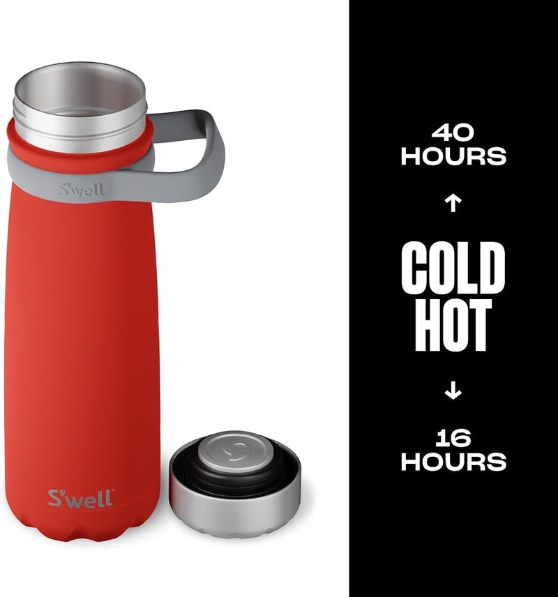 S'well Stainless Steel Traveler, 24 Fluid Ounces, Poppy Red, Triple-Layered Vacuum-Insulated Containers Keeps Drinks Cold for 40 Hours and Hot for 16, No Condensation, Water Bottle - Image 1