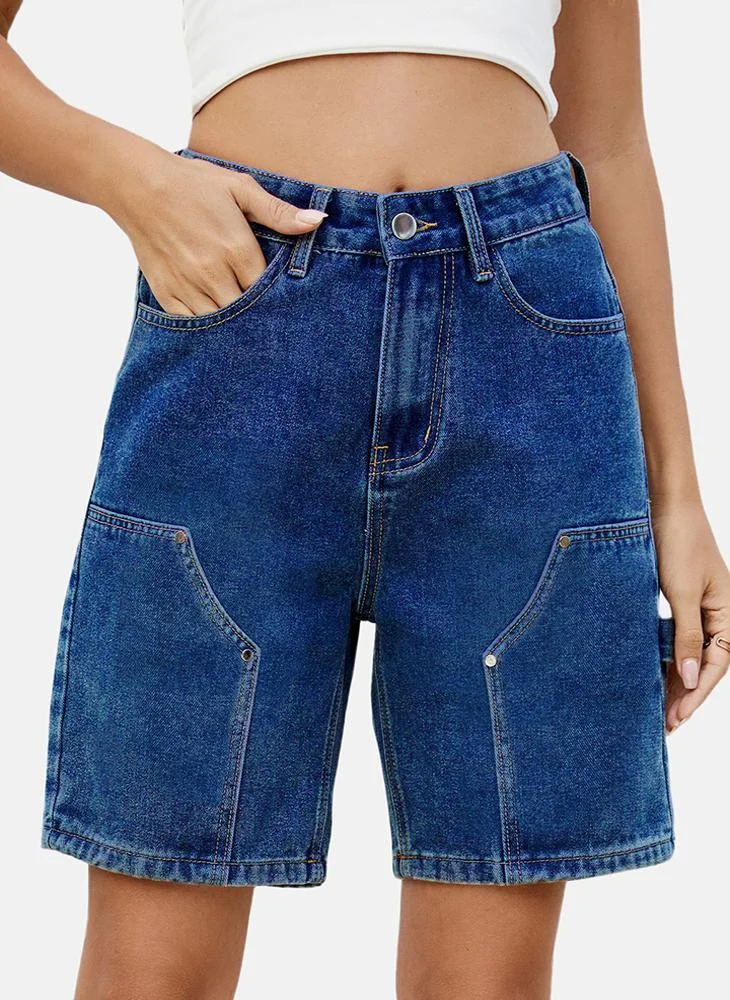 يونيكي Blue Mid Rise Plain Regular Fit Shorts