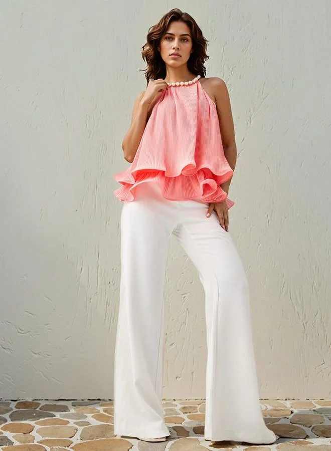 2Xtremz 2Xtremz Pearl Accent Halter Neck Sleeveless Top