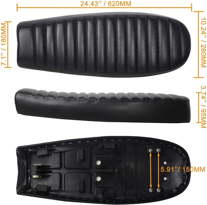 DKMOTORK 0164 Motorcycle Brat Cafe Racer Vintage Saddle Seat - Black - Image 4