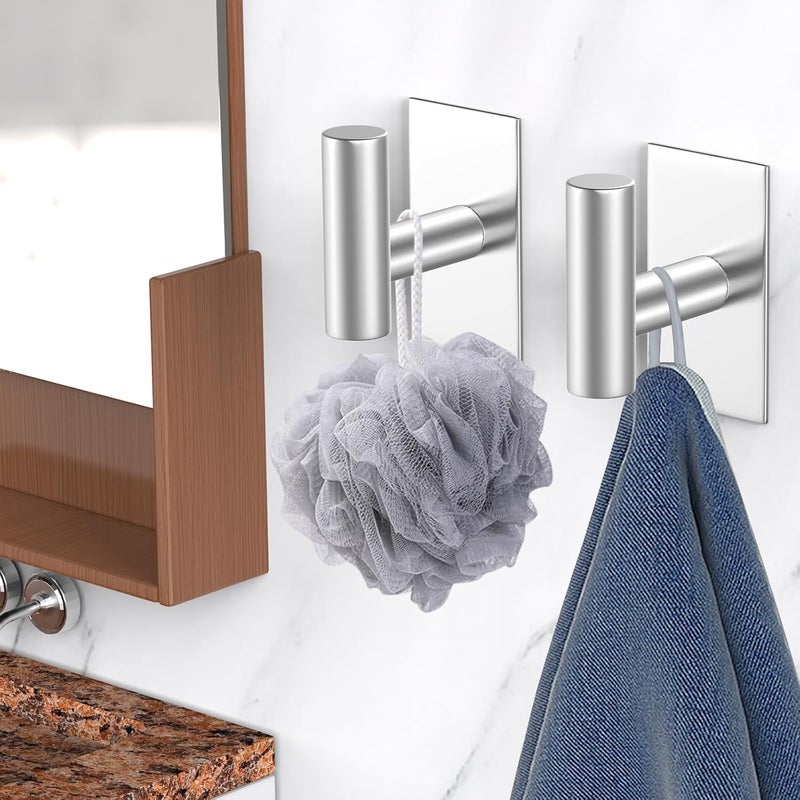 VAEHOLD Wall Towel Hooks, Heavy Duty Sticky Holder Waterproof Towel Hooks for Hanging Coat, Clothes, Closet Hook Wall Mount for Kitchen (Silver, 4 Pack) - Image 5