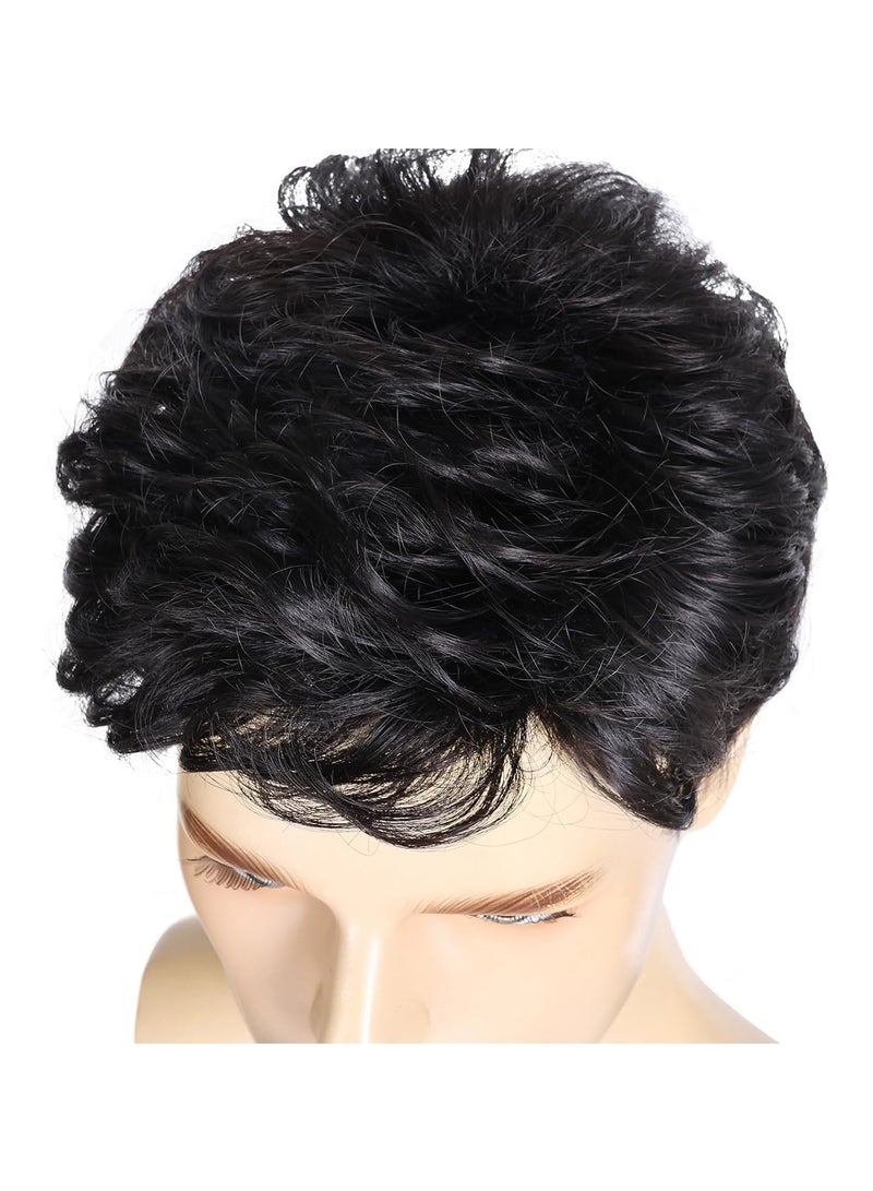 ملابس الرجال شعر أسود قصير للرجال شعر طبيعي مجعد طبقة اصطناعي كامل استبدال شعر شعر للذكور حفلة ارتداء يومية كوزبلاي زي هالووين (6 بوصة، أسود) - Image 4