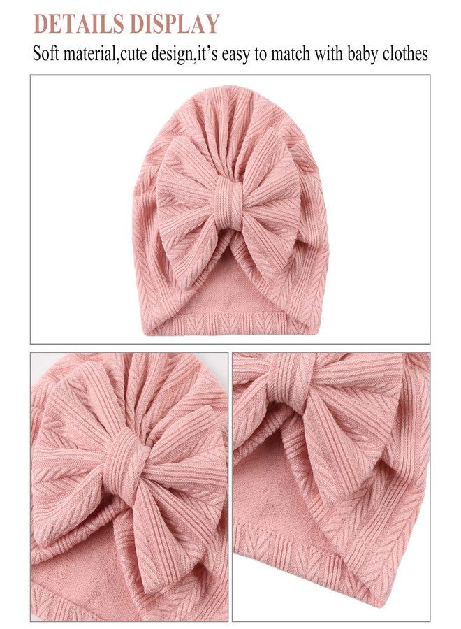 Pesaat Baby Girl Turban Newborn Beanie Hat 5 Pieces Cotton Infant Girls Headwraps Toddler Kids Hats 0-3 Years (5Pcs-Bowknot-D) - Image 4