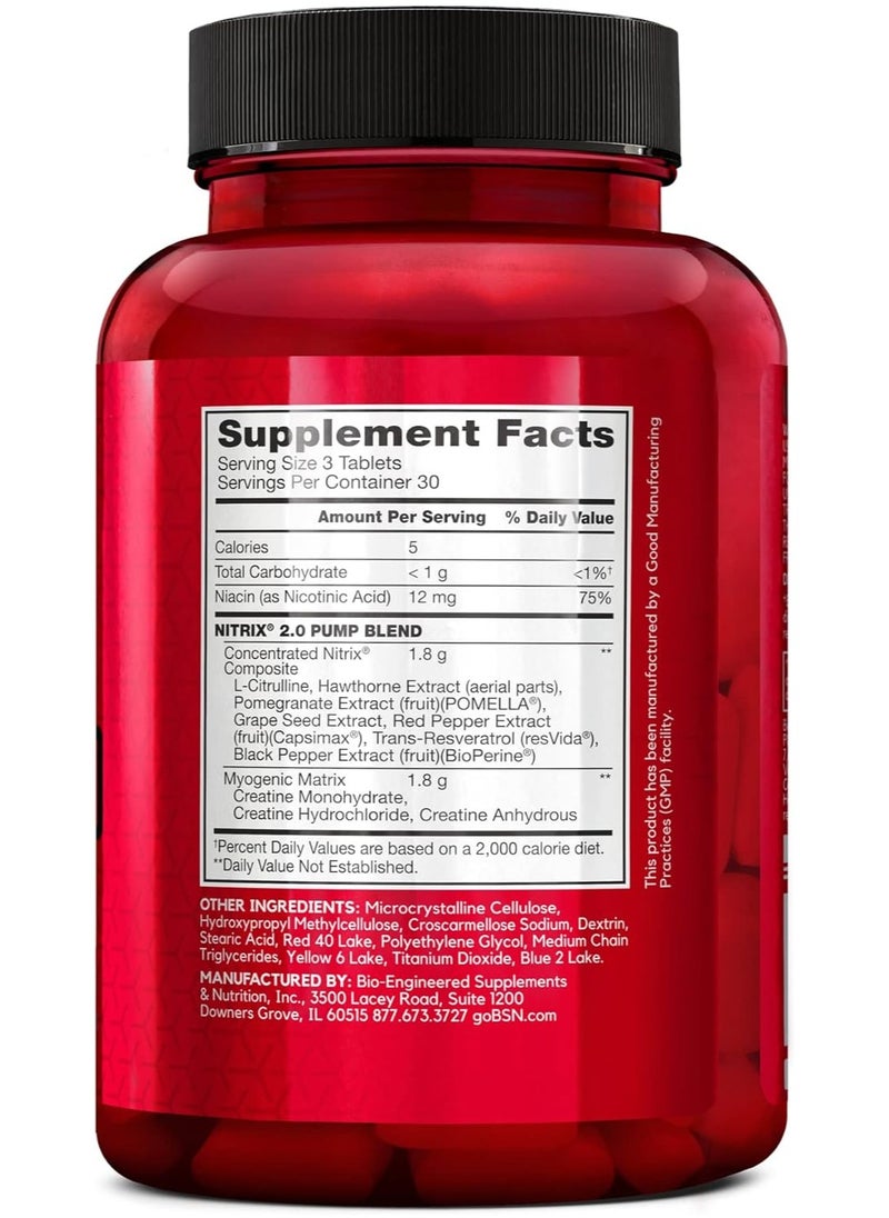 BSN - NITRIX 2.0 Nitric Oxide Precursors 3g Creatine 3g L Citrulline Supports Workout Performance Pumps Muscle Recovery and Endurance  90 Tablets - Image 1