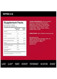 BSN NITRIX 2.0 Nitric Oxide Precursors 3g Creatine 3g L Citrulline Supports Workout Performance Pumps Muscle Recovery and Endurance  90 Tablets  - Image 2