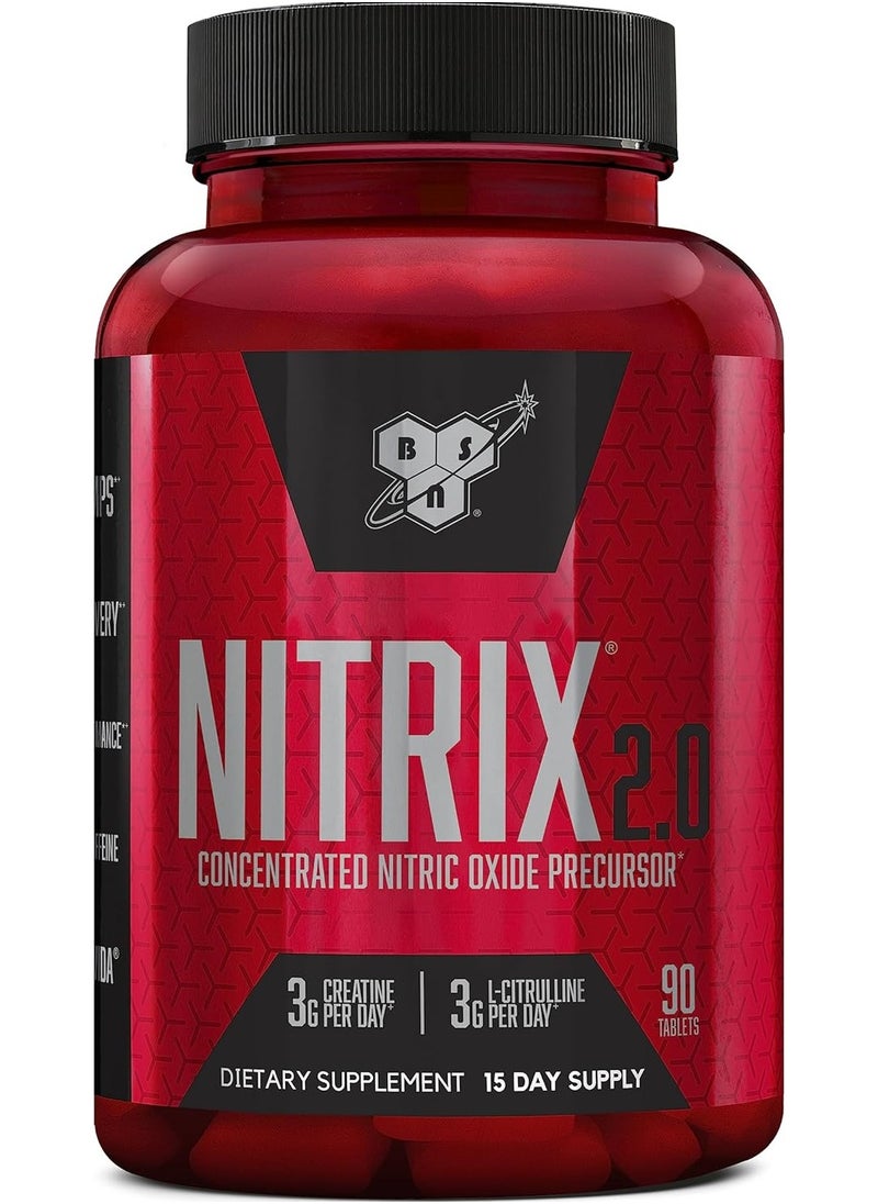 BSN - NITRIX 2.0 Nitric Oxide Precursors 3g Creatine 3g L Citrulline Supports Workout Performance Pumps Muscle Recovery and Endurance  90 Tablets - Image 1