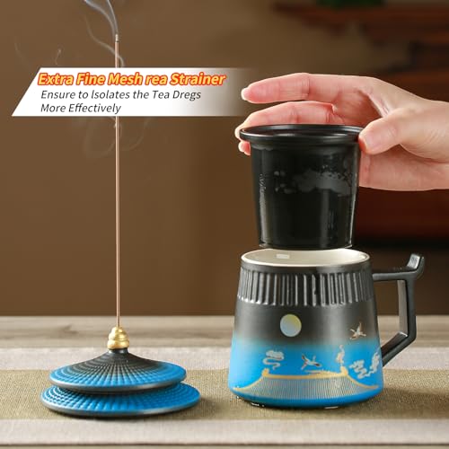 Coolpei Loose Leaf Tea Cup with Infuser and Lid, 14.8oz Chinese Ceramic Mug with Fine Mesh Strainer, Office Steeping Cup for Tea Lovers Gifts - Image 4