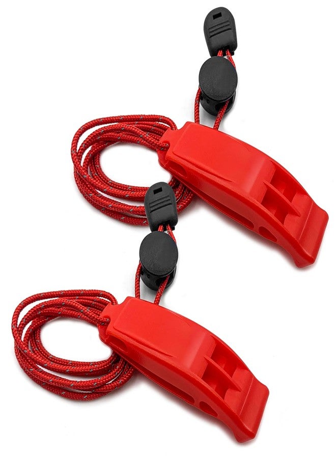 FJCTER Emergency Whistles Survival, 2PCs Super Loud Double Tube Safety Whistles with Adjustable Reflective Lanyard, Waterproof Boat Whistle for Life Vest Jacket, Kayak, Hiking, Kids (Red) - Image 1