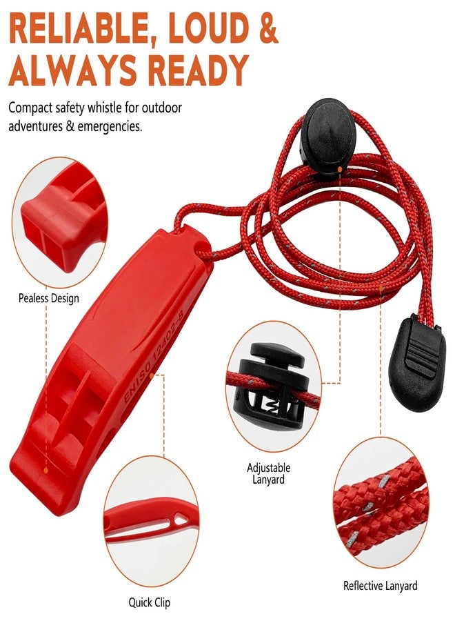 FJCTER Emergency Whistles Survival, 2PCs Super Loud Double Tube Safety Whistles with Adjustable Reflective Lanyard, Waterproof Boat Whistle for Life Vest Jacket, Kayak, Hiking, Kids (Red) - Image 2