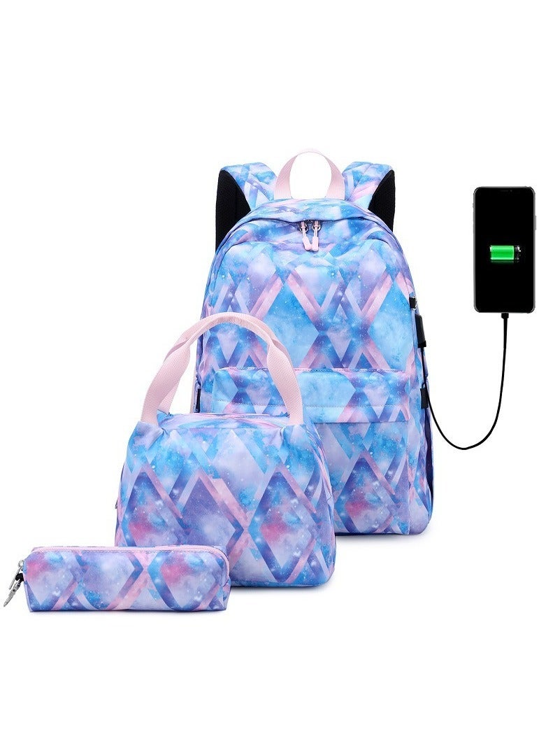 Joychic 3-Piece Graphic Printed Casual Backpack Waterproof Durable School Bag with USB Charging and Lunch Box Pencil Pouch Multicolour for Middle High School Students - Image 4