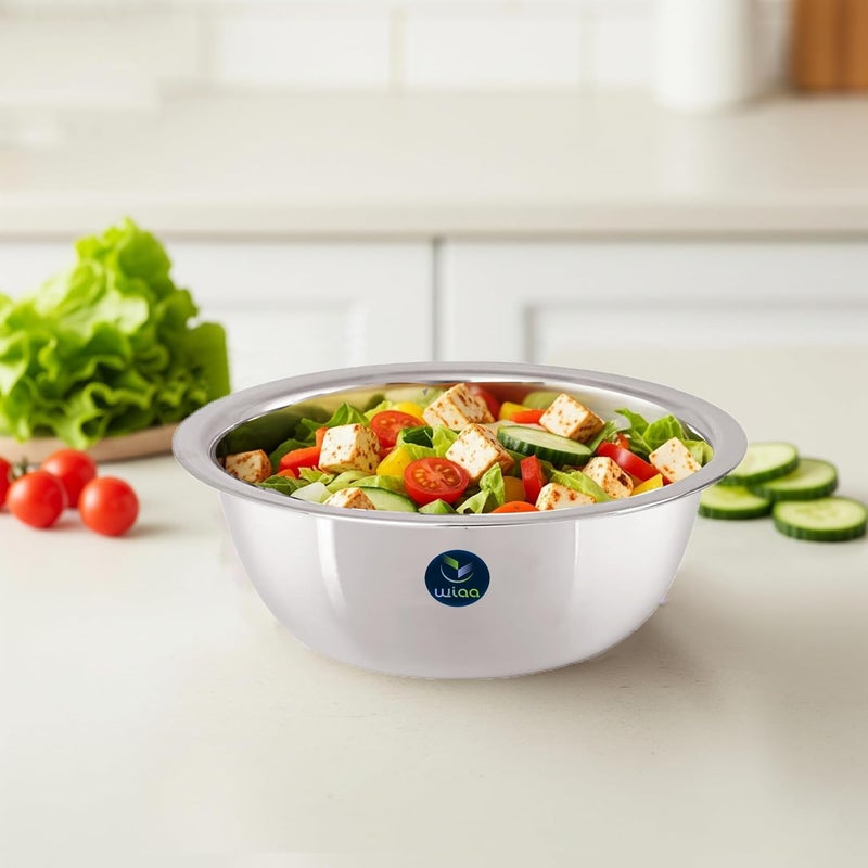WIAA Stainless Steel Mixing Bowl 1400ml | Food-Grade Steel | Lightweight Round Base Bowl | Stackable, Wide Rim, Multipurpose Kitchen Use (Pack of 3) - Image 5