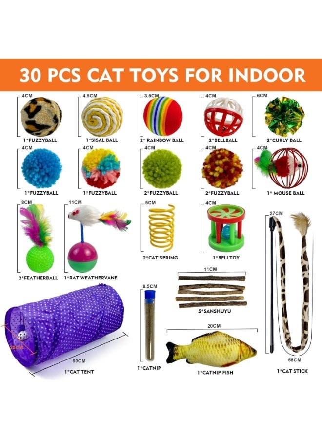 SKY-TOUCH 30pcs Cat Toys,Cat Interactive Toy Accessories,Interactive Cat Accessories for Indoor Cats,Cat Tunnel,Variety Teaser Wand with Feathers,The Best Gifts for Cat Lovers - Image 4