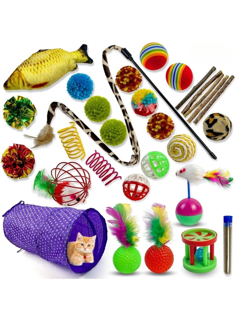 SKY-TOUCH 30pcs Cat Toys,Cat Interactive Toy Accessories,Interactive Cat Accessories for Indoor Cats,Cat Tunnel,Variety Teaser Wand with Feathers,The Best Gifts for Cat Lovers - Image 1