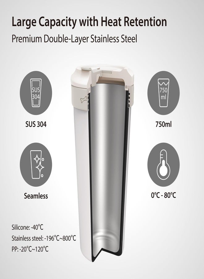BONE COLLECTION BONE 25oz Insulated Water Bottle with 2 Carrying Straps, Double-Walled Stainless Steel Travel Mug with Food Grade Silicone & Leak-Proof Lid, 750ml BPA-Free Coffee Tumbler for Men & Women (White) - Image 4