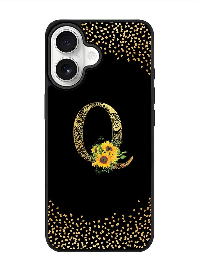 Stylizedd iPhone 17 Case, [Compatible with MagSafe] Slim Magnetic cover Phone Case iPhone 17 -Custom Floral Monogram - Q ( Black ) - Image 1
