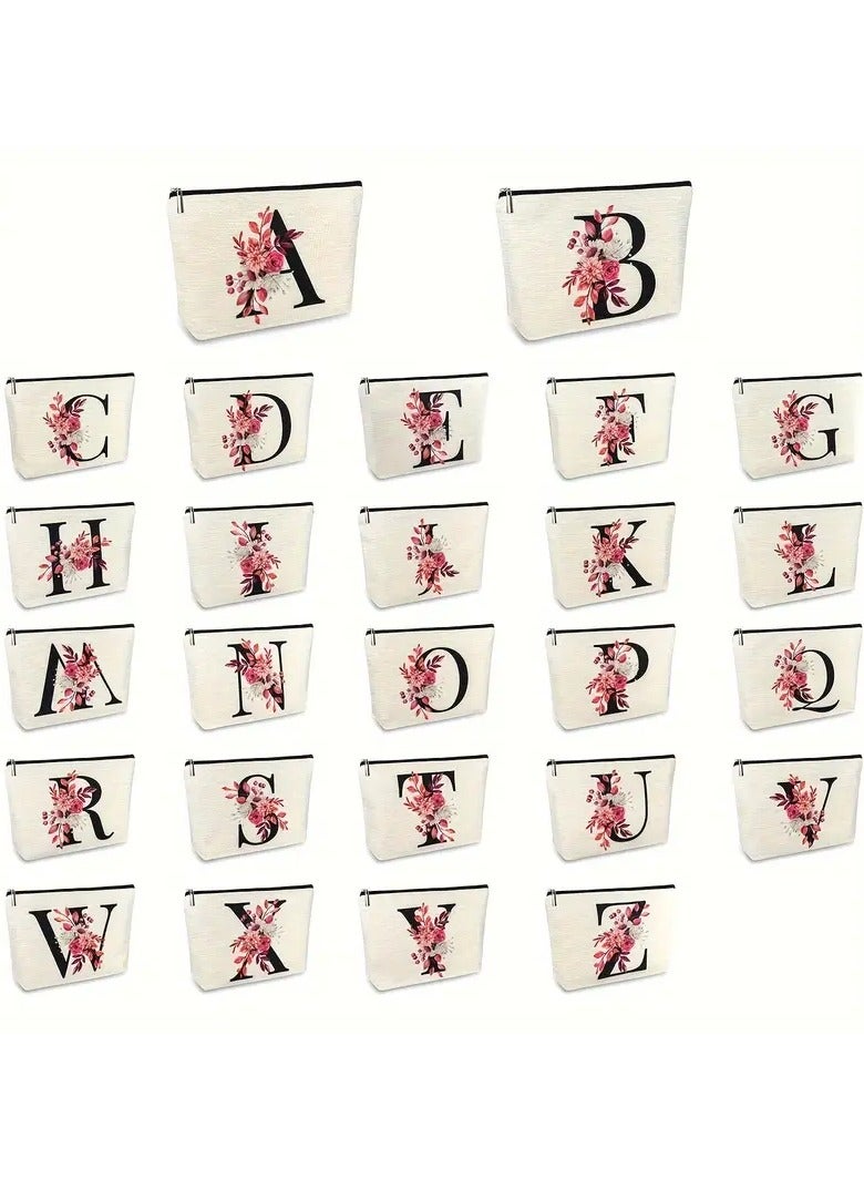 LANGMANNI حقيبة مكياج مزخرفة بالأحرف الأولى للنساء والرجال - بوليستر متين، مقاوم للماء، بدون رائحة - حقيبة تجميل ومواد صحية متعددة الاستخدامات مع إغلاق بسحاب آمن - تصميم مونوغرام بالأحرف - Image 5