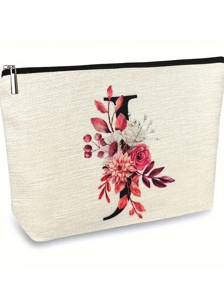 LANGMANNI حقيبة مكياج مزخرفة بالأحرف الأولى للنساء والرجال - بوليستر متين، مقاوم للماء، بدون رائحة - حقيبة تجميل ومواد صحية متعددة الاستخدامات مع إغلاق بسحاب آمن - تصميم مونوغرام بالأحرف - Image 3