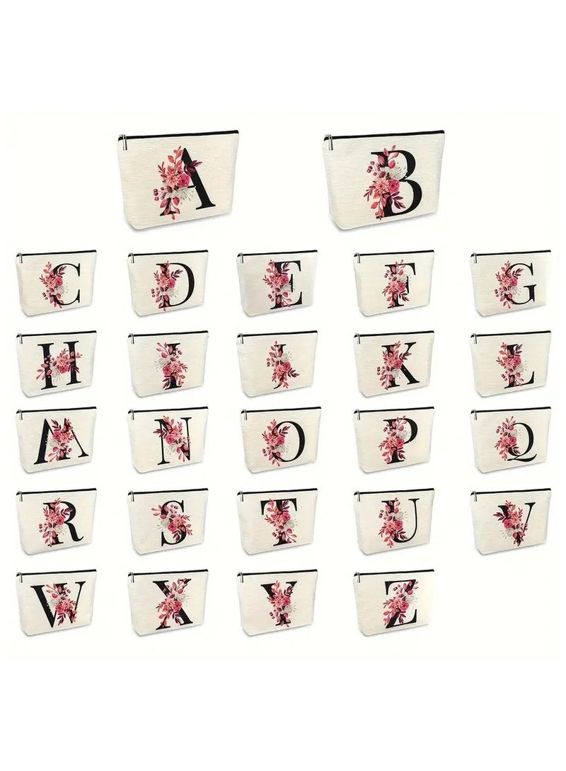 LANGMANNI حقيبة مكياج مزخرفة بالأحرف الأولى للنساء والرجال - بوليستر متين، مقاوم للماء، بدون رائحة - حقيبة تجميل ومواد صحية متعددة الاستخدامات مع إغلاق بسحاب آمن - تصميم مونوغرام بالأحرف - Image 2