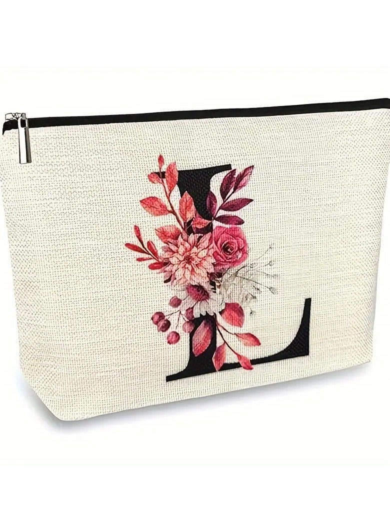 LANGMANNI حقيبة مكياج مزخرفة بالأحرف الأولى للنساء والرجال - بوليستر متين، مقاوم للماء، بدون رائحة - حقيبة تجميل ومواد صحية متعددة الاستخدامات مع إغلاق بسحاب آمن - تصميم مونوغرام بالأحرف - Image 1