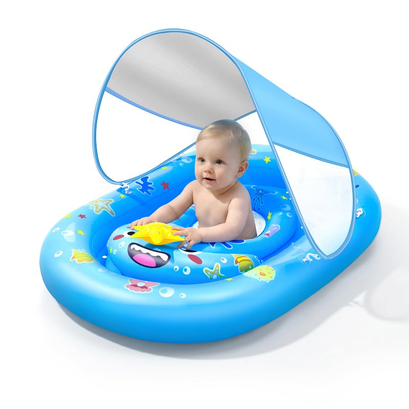 WJWJA Baby Pool Float with Canopy UPF50 Sun Protection WJWJA Inflatable Kids Pool Floats with Adjustable Safety Seat Infant Swimming Float for Baby 636 Months Boys and Girls - Image 2