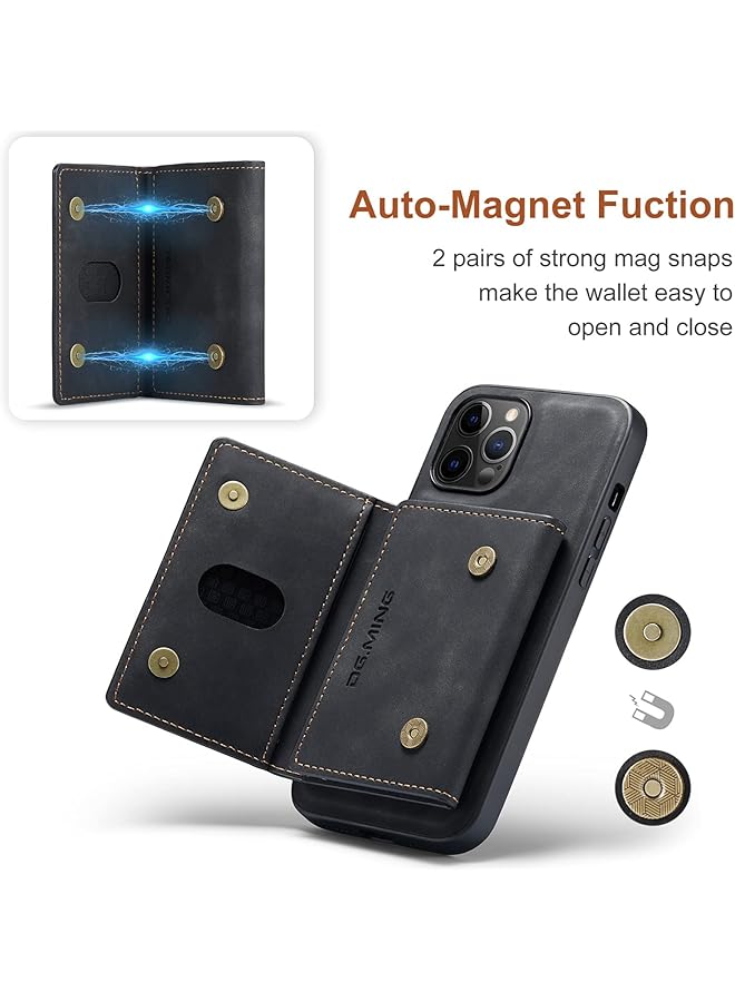 إيروريكس حافظة جلدية فاخرة مغناطيسية لهاتف آيفون 14 برو مع حامل بطاقات قابل للفصل ومتوافق مع الشحن اللاسلكي وحامل 360 درجة تصميم مقاوم للصدمات لهاتف آيفون 14 برو أسود - Image 3