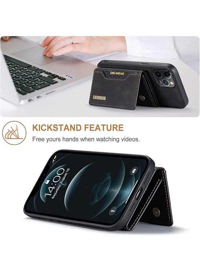 إيروريكس حافظة جلدية فاخرة مغناطيسية لهاتف آيفون 14 برو مع حامل بطاقات قابل للفصل ومتوافق مع الشحن اللاسلكي وحامل 360 درجة تصميم مقاوم للصدمات لهاتف آيفون 14 برو أسود - Image 5