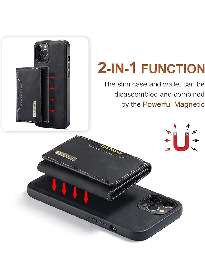 إيروريكس حافظة جلدية فاخرة مغناطيسية لهاتف آيفون 14 برو مع حامل بطاقات قابل للفصل ومتوافق مع الشحن اللاسلكي وحامل 360 درجة تصميم مقاوم للصدمات لهاتف آيفون 14 برو أسود - Image 4