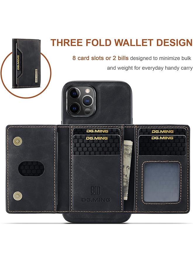 إيروريكس حافظة جلدية فاخرة مغناطيسية لهاتف آيفون 14 برو مع حامل بطاقات قابل للفصل ومتوافق مع الشحن اللاسلكي وحامل 360 درجة تصميم مقاوم للصدمات لهاتف آيفون 14 برو أسود - Image 2