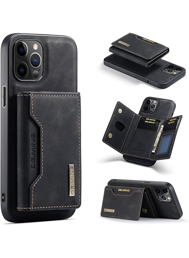 إيروريكس حافظة جلدية فاخرة مغناطيسية لهاتف آيفون 14 برو مع حامل بطاقات قابل للفصل ومتوافق مع الشحن اللاسلكي وحامل 360 درجة تصميم مقاوم للصدمات لهاتف آيفون 14 برو أسود - Image 1